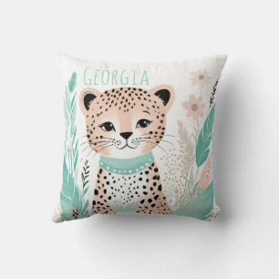 Boho Cute Leopard Coussin Pastel Green