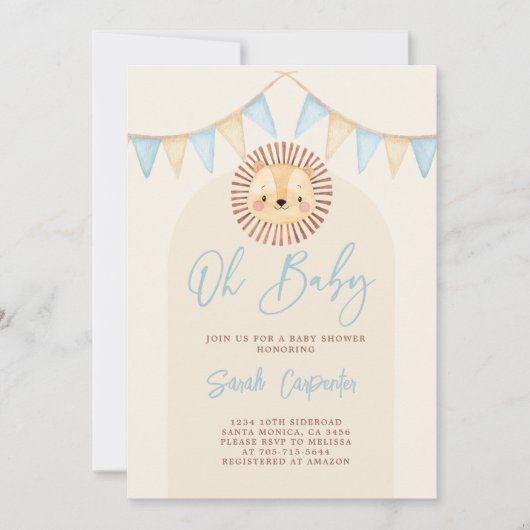 Boho Cute Lion Baby shower Boy Uitnodiging (Voorkant)