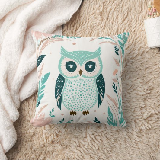 Boho Cute Owl Coussin Pastel Green (Couverture)