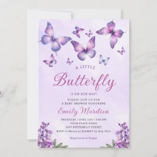 Boho Cute Paarse Floral Butterfly Girl Baby shower Kaart
