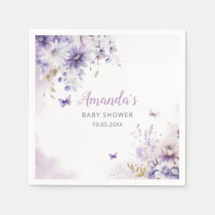 Boho Cute Paarse Floral Butterfly Girl Baby shower Servet
