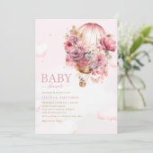 Boho Cute Pink Floral Balloon Girl Baby shower Kaart (Staand voorkant)