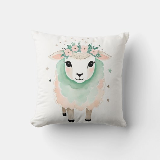 Boho Cute Sheep Coussin Pastel Green (Recto)