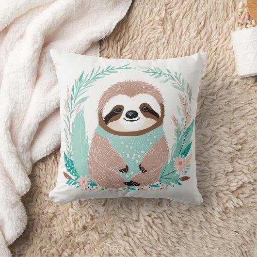 Boho Cute Sloth Coussin Pastel Green (Couverture)