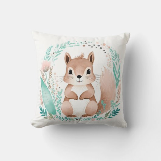 Boho Cute Squirrel Coussin Pastel Green (Recto)