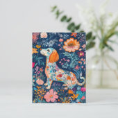 Boho Dackel mit Blumen Briefkaart (Staand voorkant)