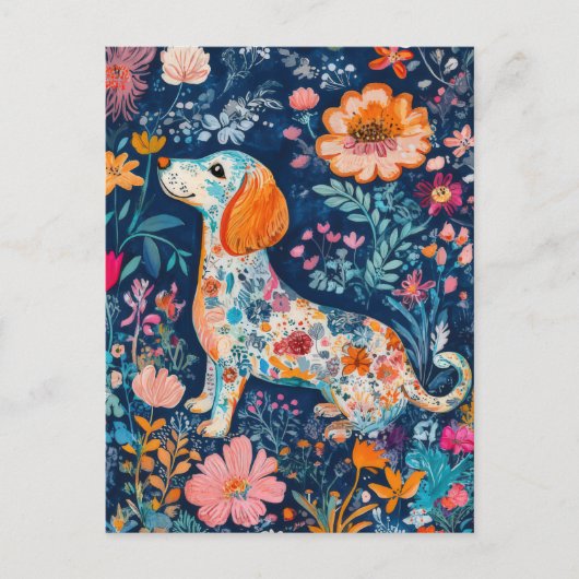 Boho Dackel mit Blumen Briefkaart (Voorkant)