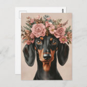 Boho Dackel mit Blumenkranz Briefkaart (Voorkant / Achterkant)