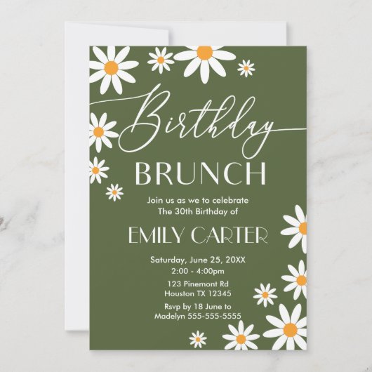 Boho Daisies Birthday Brunch Party Invitation Kaart (Voorkant)
