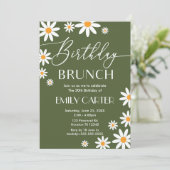 Boho Daisies Birthday Brunch Party Invitation Kaart (Staand voorkant)