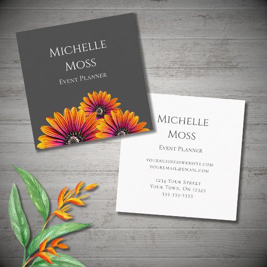 Boho Daisies Botanical Event Planner Grijs Vierkante Visitekaartje