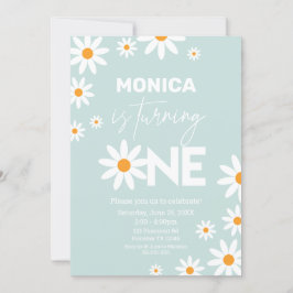 Boho Daisies One Birthday Party invitation Kaart