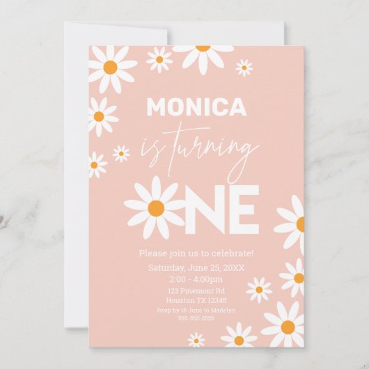 Boho Daisies One Birthday Party Pink invitation (Devant)
