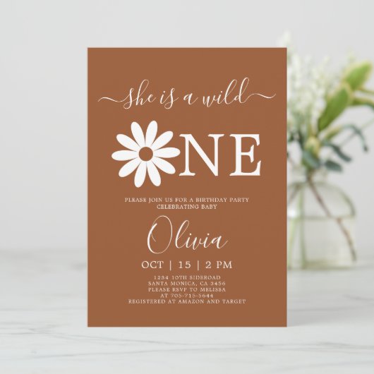 Boho Daisy 1e verjaardag Uitnodiging (Staand voorkant)