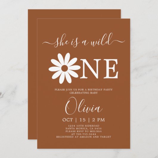 Boho Daisy 1er Anniversaire Invitation (Devant / Derrière)