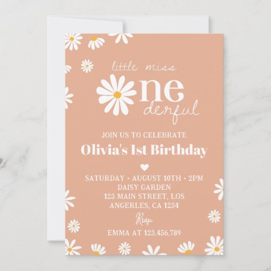 Boho Daisy 1er Anniversaire Invitation (Devant)
