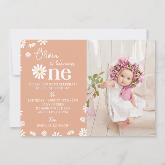 Boho Daisy 1er Anniversaire Invitation (Devant)