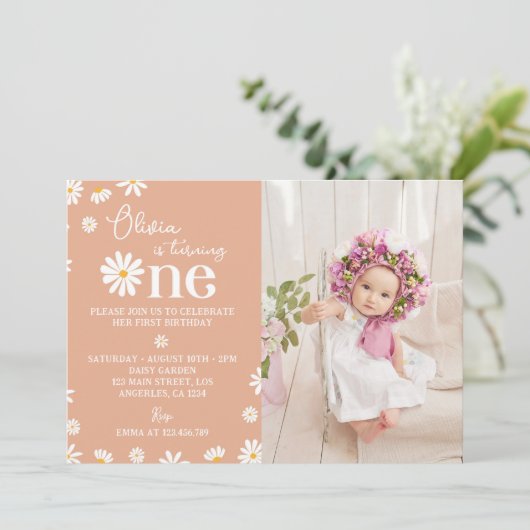 Boho Daisy 1er Anniversaire Invitation (Debout devant)