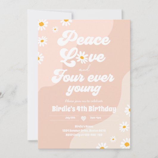 Boho Daisy 4e verjaardag van de vredesliefde vier  Kaart (Voorkant)