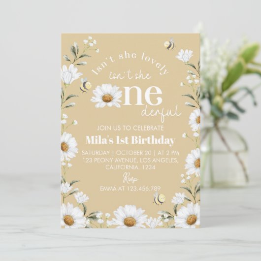 Boho Daisy Bee 1er Anniversaire Invitation (Debout devant)