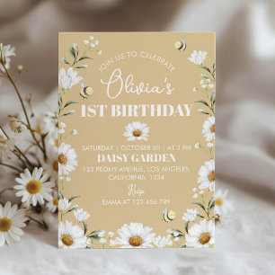 Boho Daisy Bee Invitation d'anniversaire