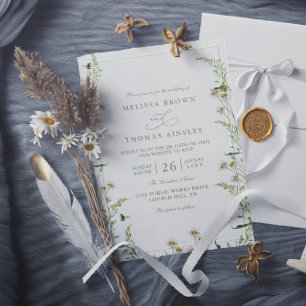Boho Daisy Beidge Wilde Bloem QR Code Bruiloft Kaart