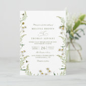 Boho Daisy Beidge Wilde Bloem QR Code Bruiloft Kaart (Staand voorkant)