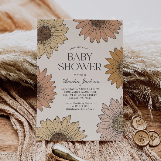 Boho Daisy Bloemen Baby shower Kaart