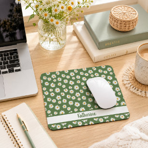 Boho Daisy Bloemmotief Groene Naam Muismat