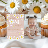 Boho Daisy Bloom First Birthday Photo Invitation