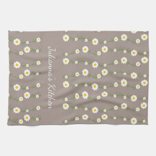 Boho Daisy Chain Floral Pattern Persoonlijke naam Theedoek (Horizontaal)