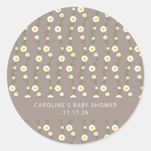 Boho Daisy Chain Floral Taupe Custom Baby shower Ronde Sticker (Voorkant)