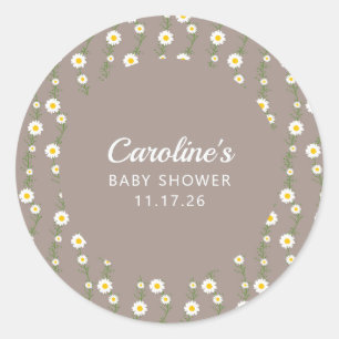 Boho Daisy Chain Taupe Aangepast Script Baby showe Ronde Sticker