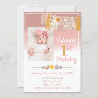 Boho Daisy Custom Foto roze First Birthday