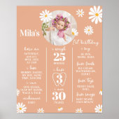 Boho Daisy Eerste Verjaardag Mijlpaal Bord Poster (Voorkant)