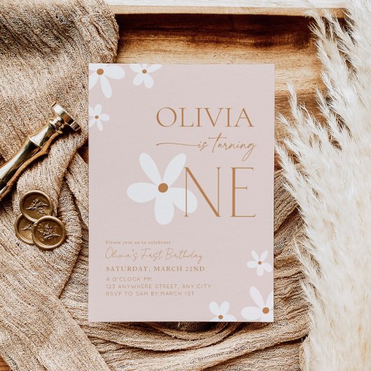 Boho Daisy Eerste Verjaardag Uitnodiging