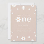 Boho Daisy Eerste Verjaardagsuitnodiging Kaart (Voorkant)