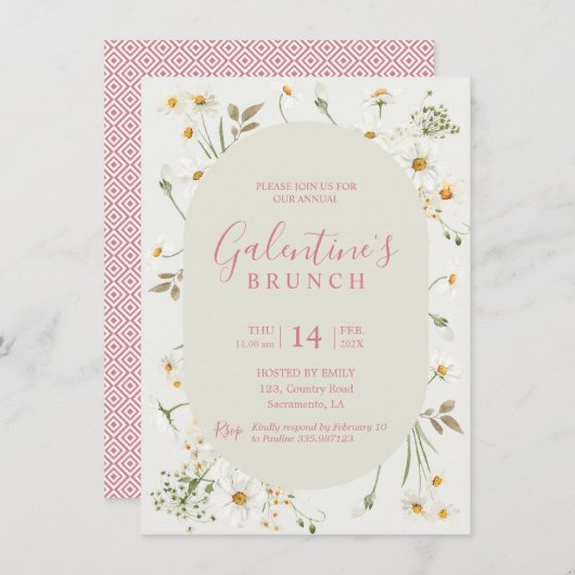 Boho Daisy Floral Invitation Galentine Kaart (Voorkant / Achterkant)