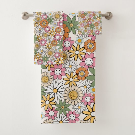 Boho Daisy Flowers 70s Groovy Floral Bad Handdoek (Insitu)