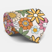 Boho Daisy Flowers 70s Groovy Floral Stropdas (Opgerold)
