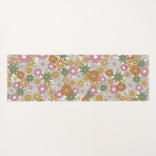 Boho Daisy Flowers 70s Groovy Floral Yogamat (Achterkant (horizontaal))