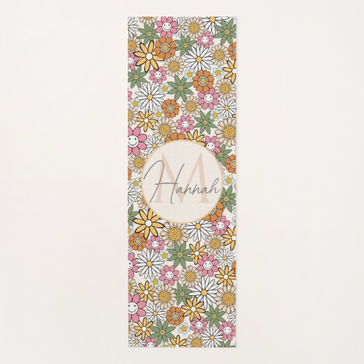 Boho Daisy Flowers 70s Groovy Floral Yogamat (Voorkant)