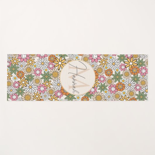 Boho Daisy Flowers 70s Groovy Floral Yogamat (Voorkant (horizontaal))