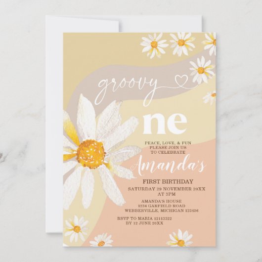 Boho Daisy Flowers Groovy One Birthday Party Kaart (Voorkant)