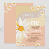 Boho Daisy Flowers Groovy One Birthday Party Kaart (Voorkant / Achterkant)