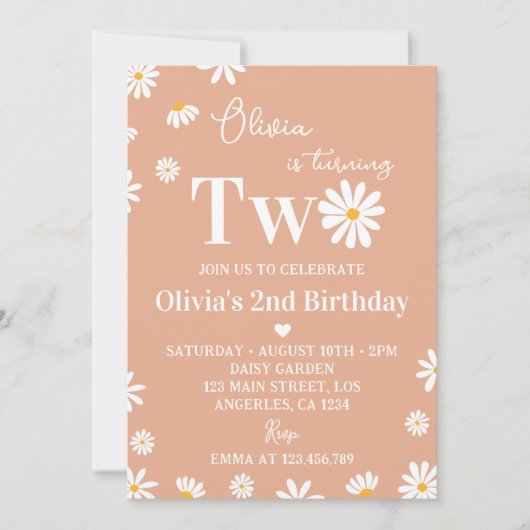 Boho Daisy Invitation du 2e anniversaire (Devant)