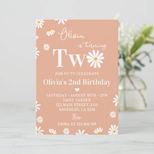 Boho Daisy Invitation du 2e anniversaire (Debout devant)
