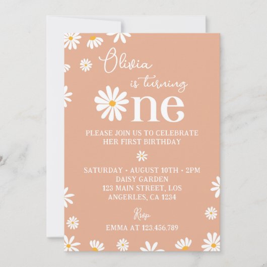 Boho Daisy Invitation pour le premier anniversaire (Devant)