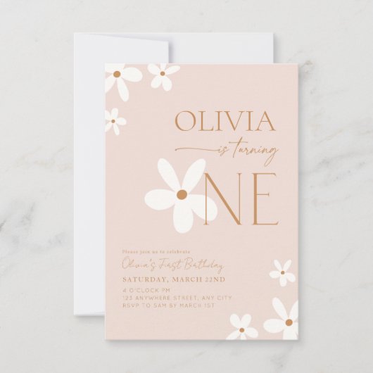 Boho Daisy Invitation pour le premier anniversaire (Devant)