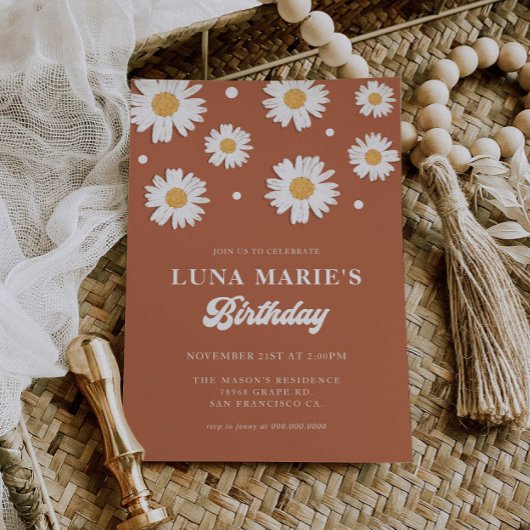 Boho Daisy Invitations d'anniversaire